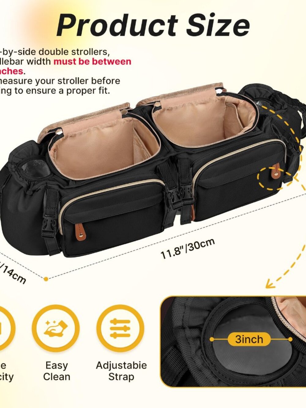 Double Stroller Organizer for Bob Duallie & Baby Jogger City Mini GT2 - Picture 2 of 9